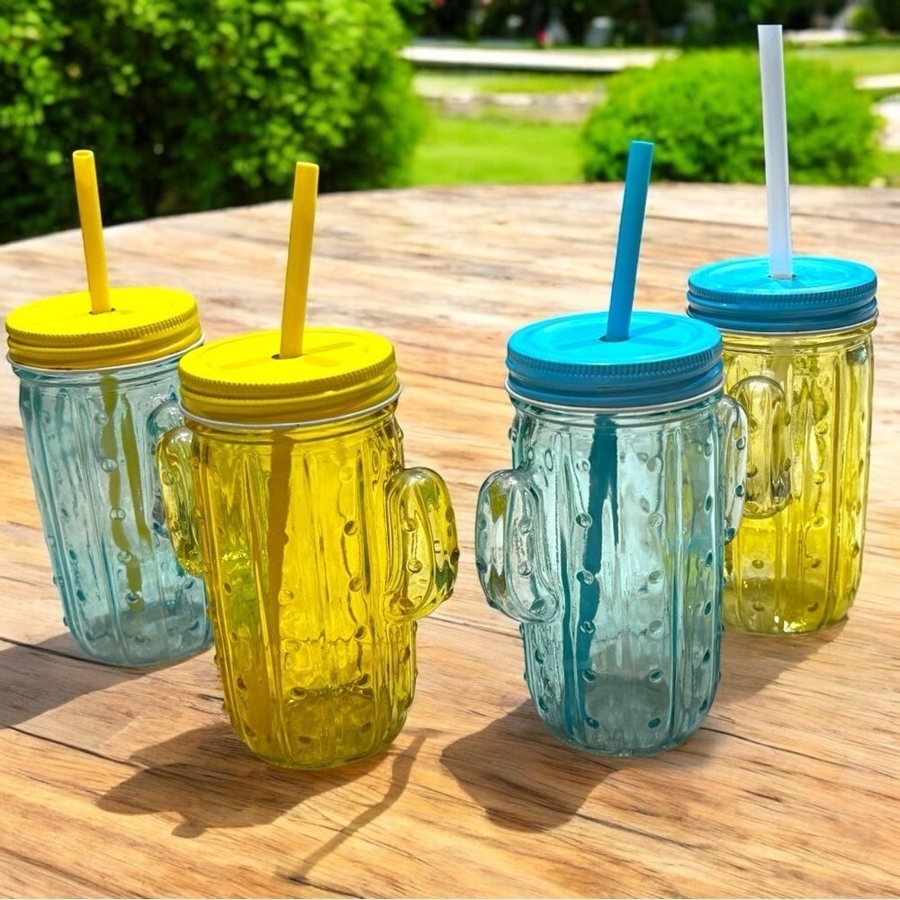 Colorful Cactus Mason Jar Set
